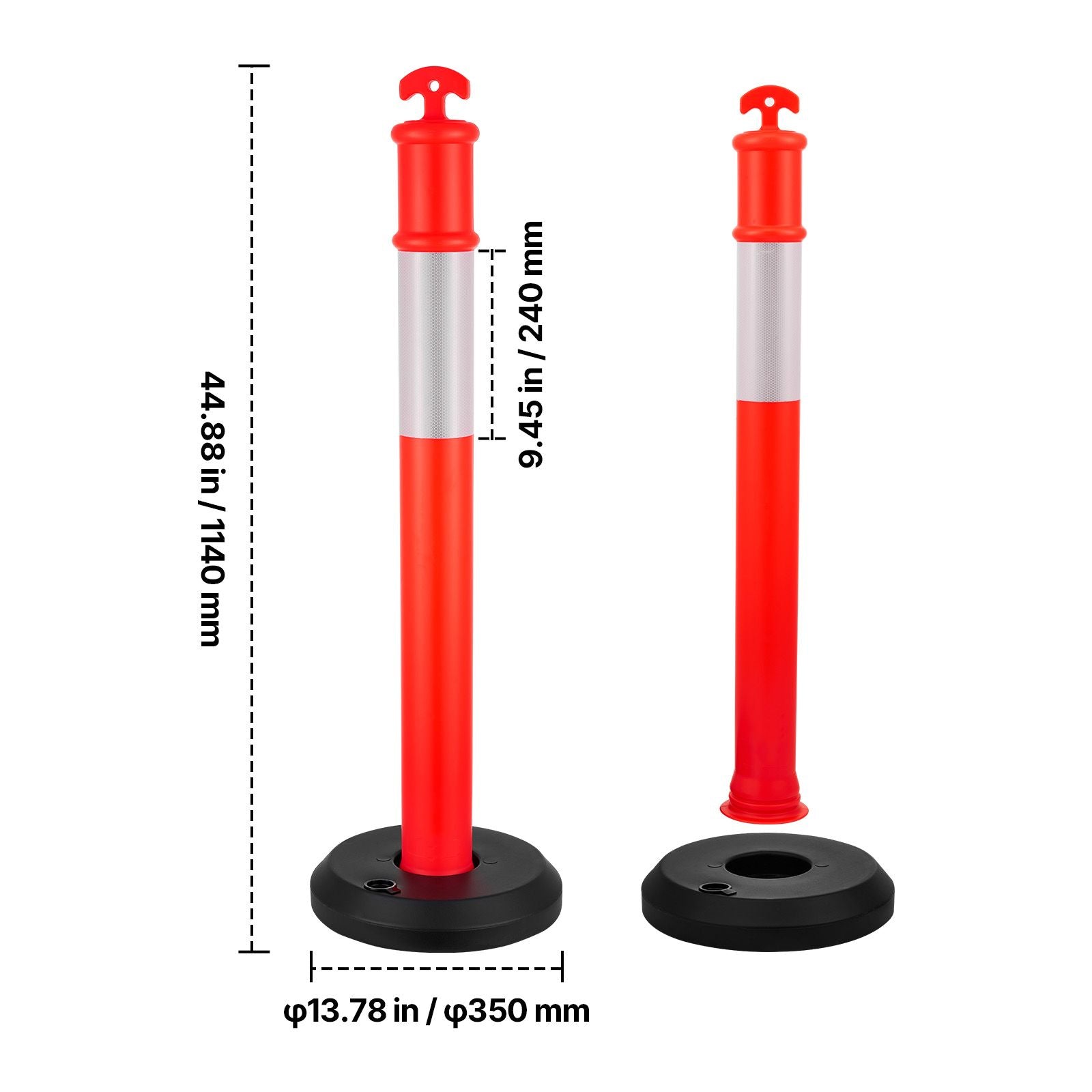 High Visibility Traffic Delineator Posts with Reflective Strips - practical for Construction and Parking Lots