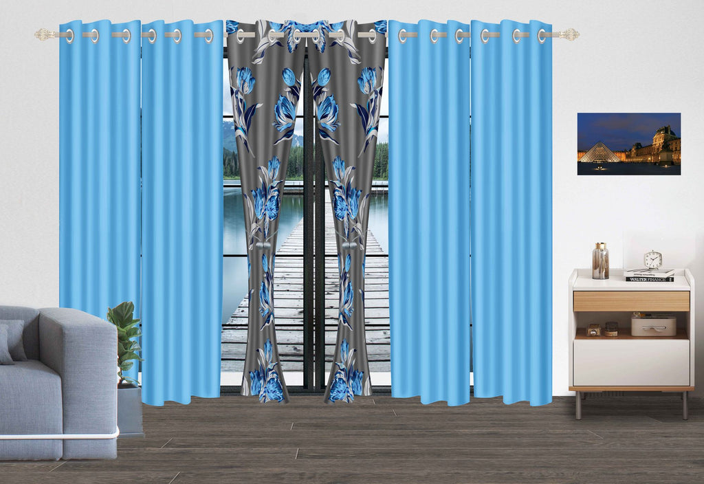 9-Piece Blue Tulip Bedding and Curtain Set for Queen/King Beds