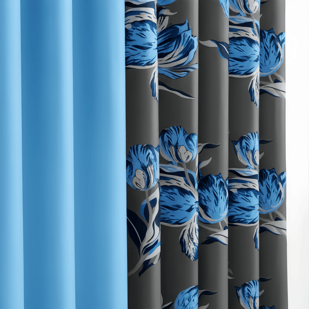 9-Piece Blue Tulip Bedding and Curtain Set for Queen/King Beds