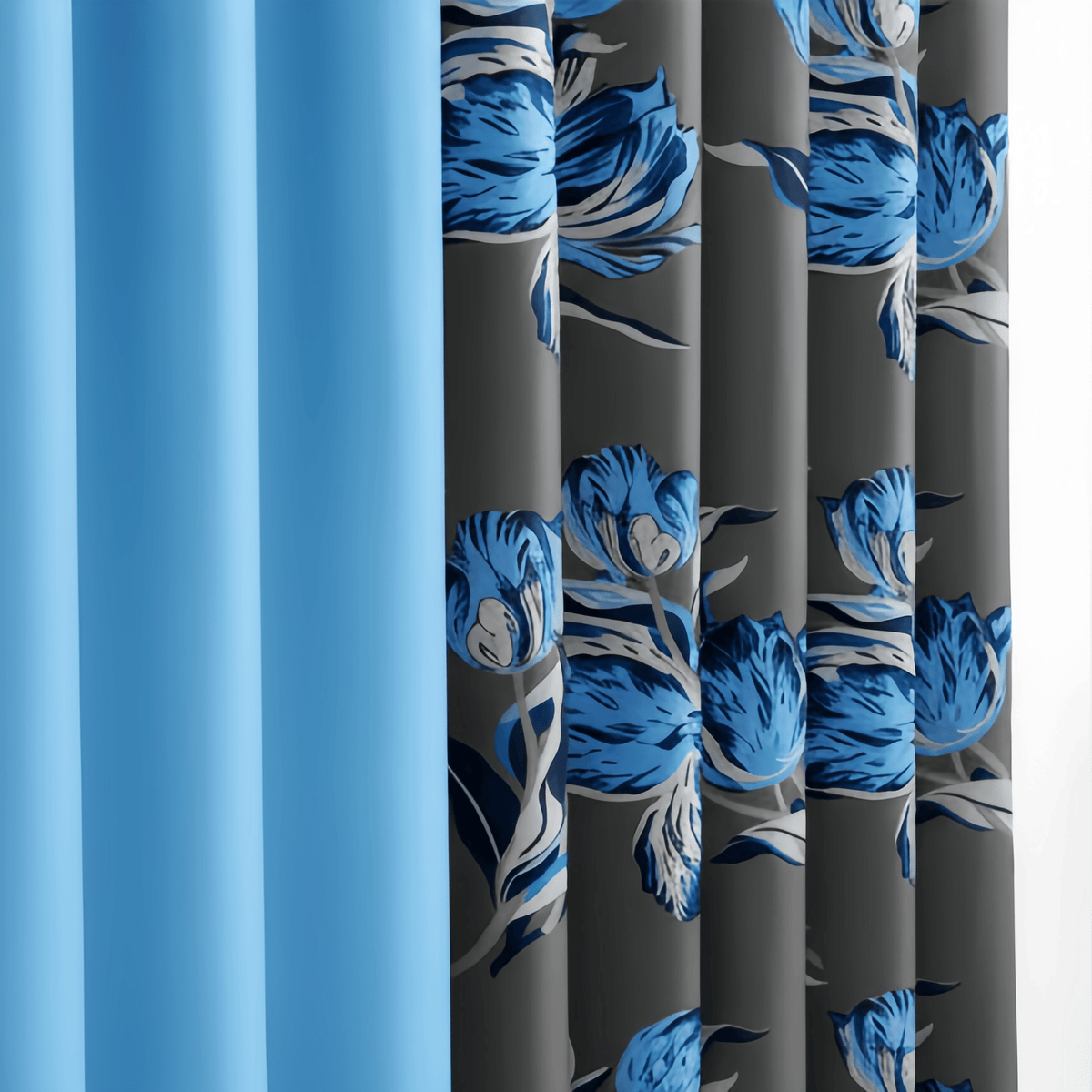 9-Piece Blue Tulip Bedding and Curtain Set for Queen/King Beds