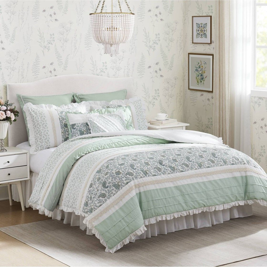 Paisley Comforter Set with Pintucked Shabby Chic Detail