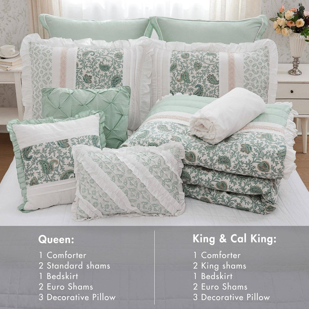Paisley Comforter Set with Pintucked Shabby Chic Detail