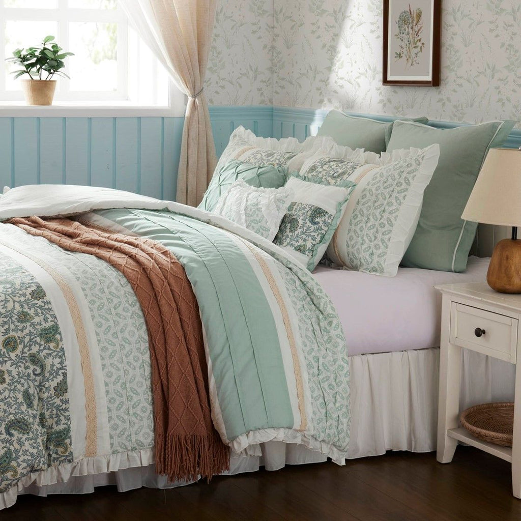Paisley Comforter Set with Pintucked Shabby Chic Detail