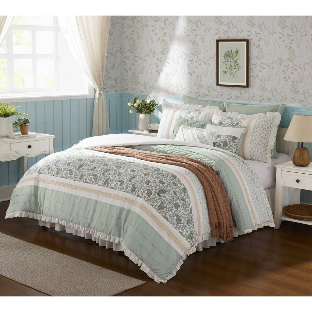 Paisley Comforter Set with Pintucked Shabby Chic Detail