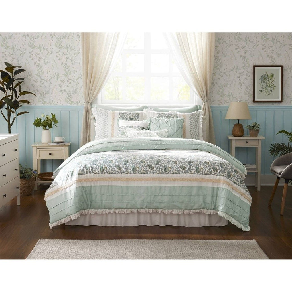 Paisley Comforter Set with Pintucked Shabby Chic Detail
