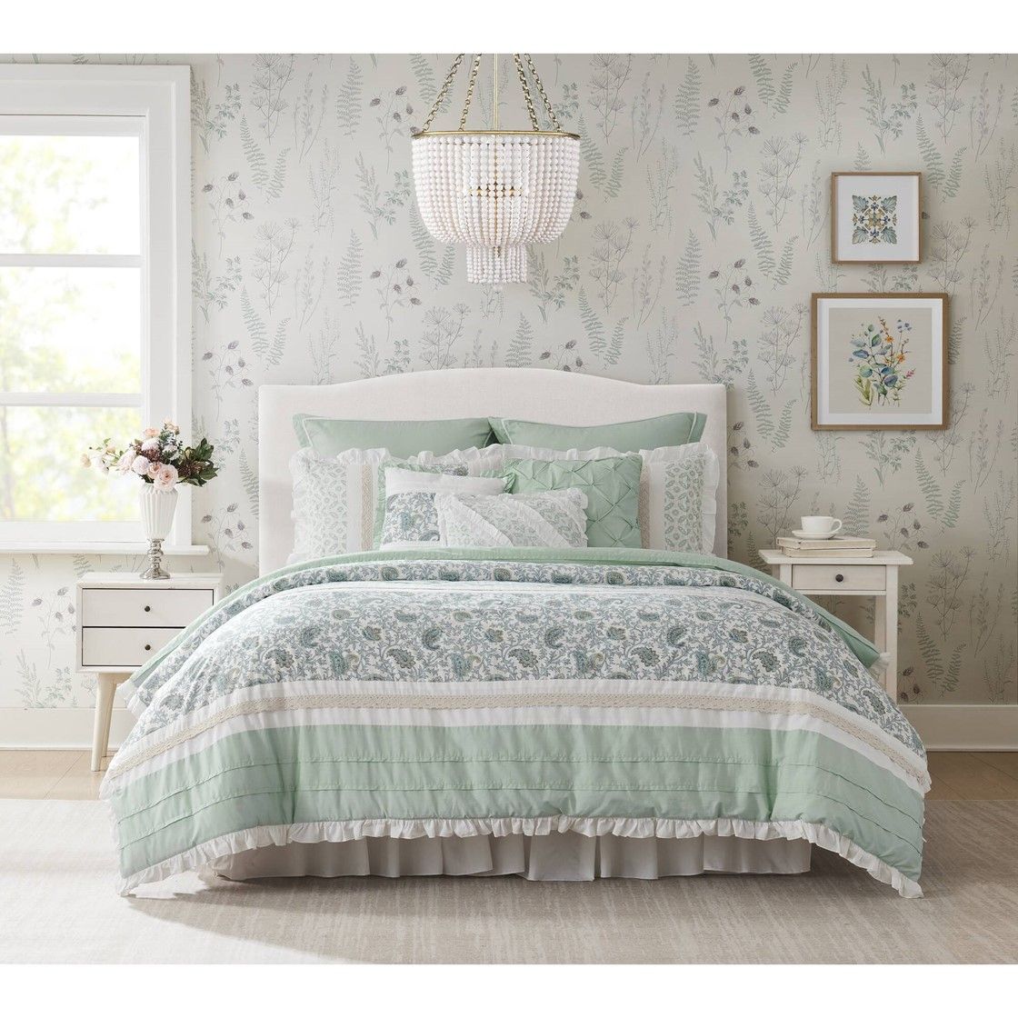 Paisley Comforter Set with Pintucked Shabby Chic Detail