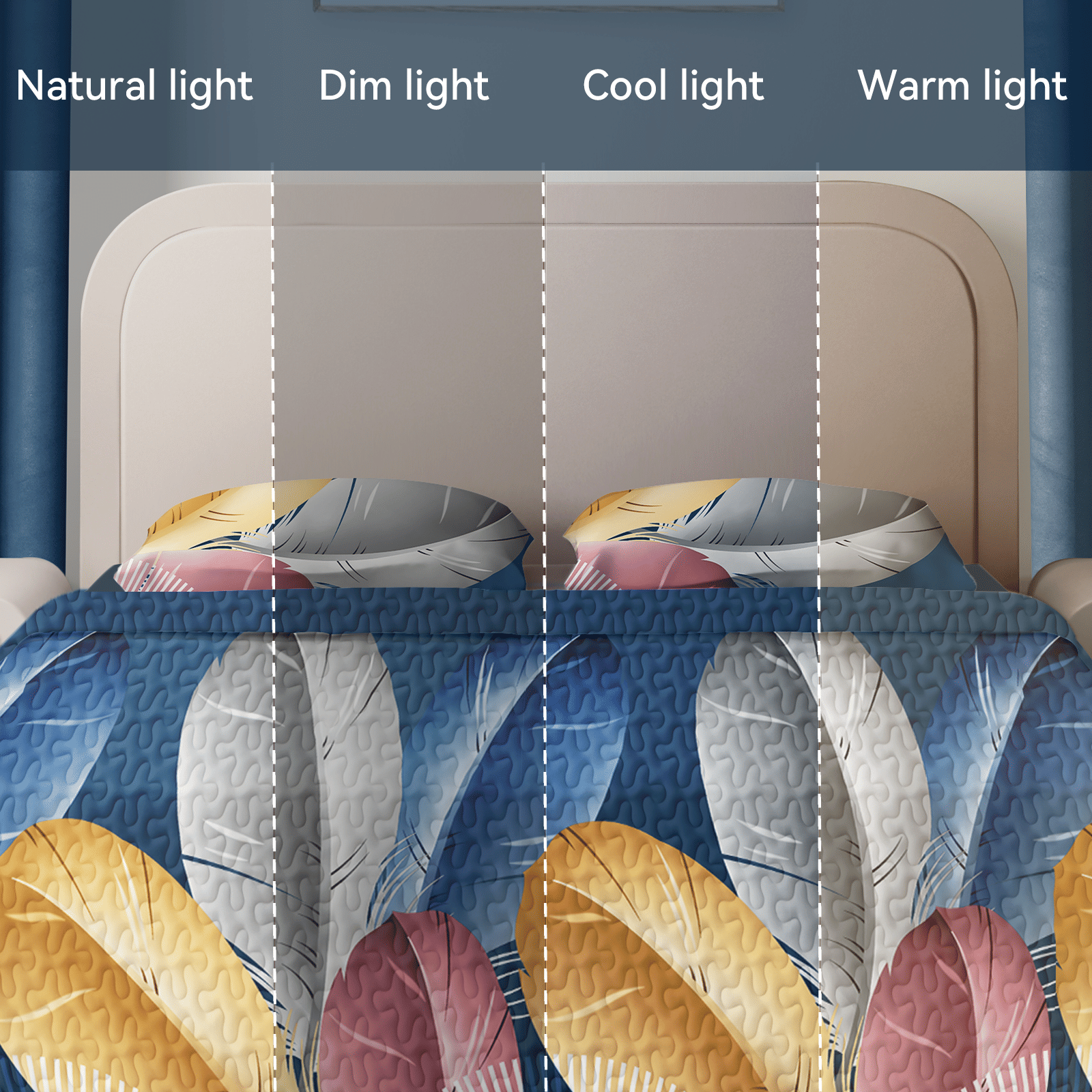 9-Piece Feather Print Bedding & Curtain Set – Quilted Microfiber Bedspread with Sheer Curtains