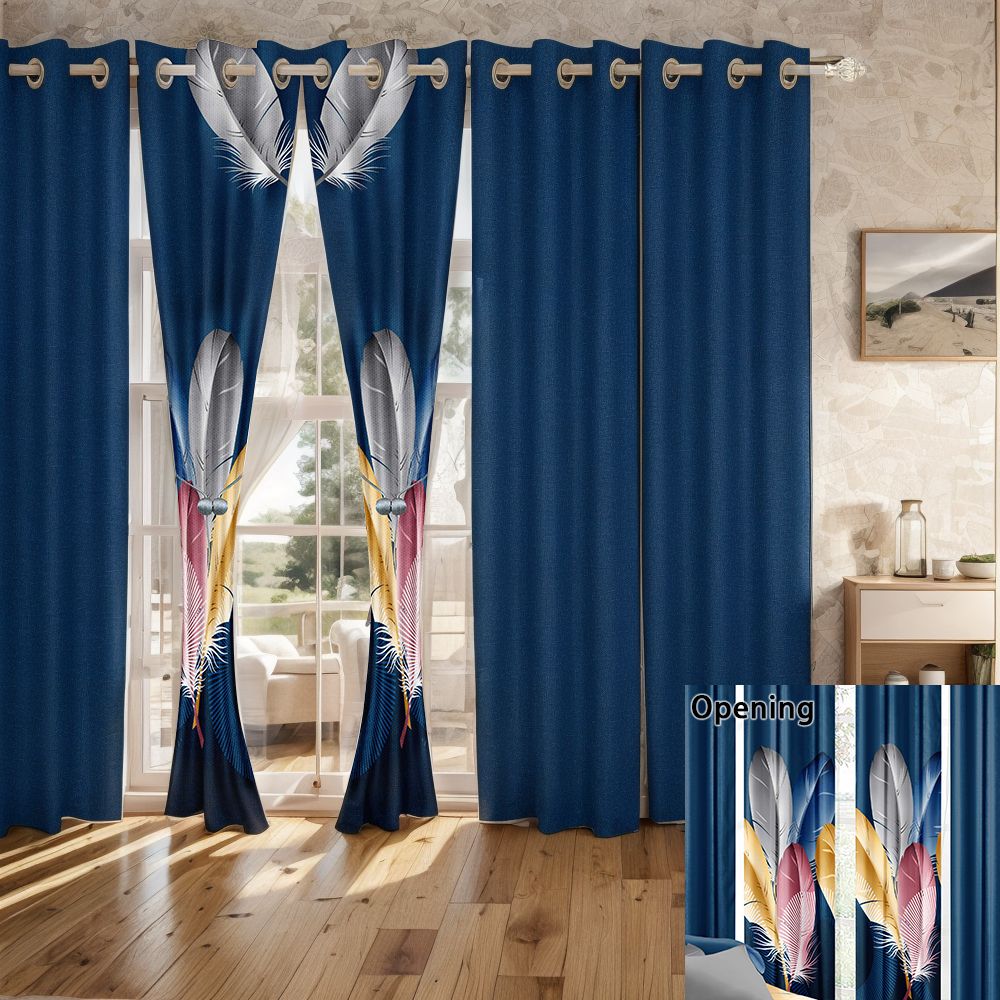 9-Piece Feather Print Bedding & Curtain Set – Quilted Microfiber Bedspread with Sheer Curtains