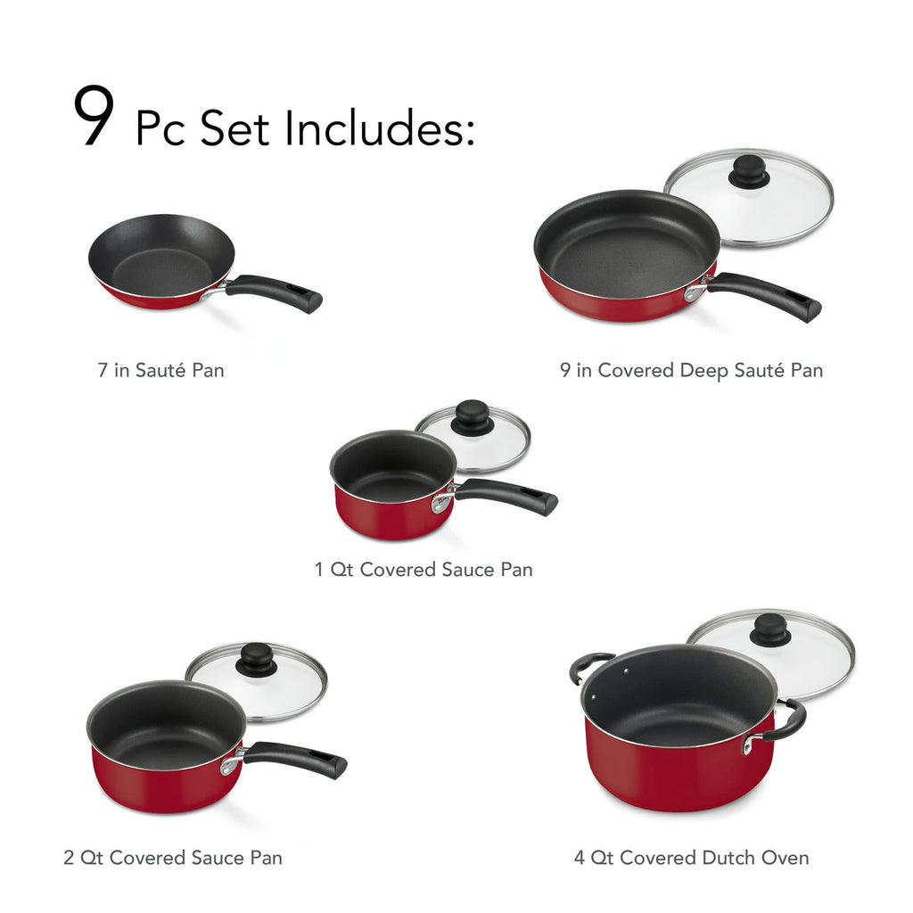 9-Piece Non-stick Cookware Set in Red