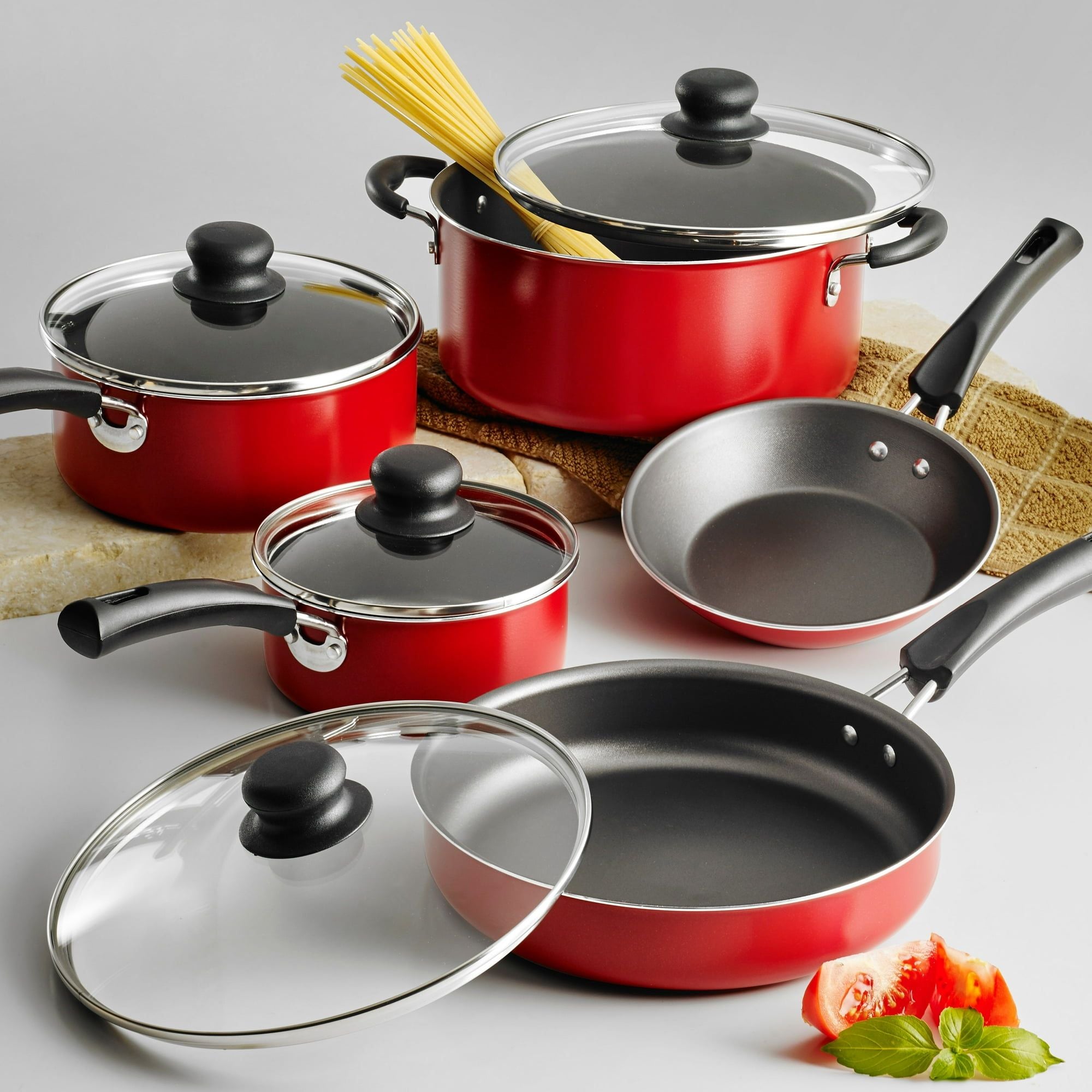 9-Piece Non-stick Cookware Set in Red