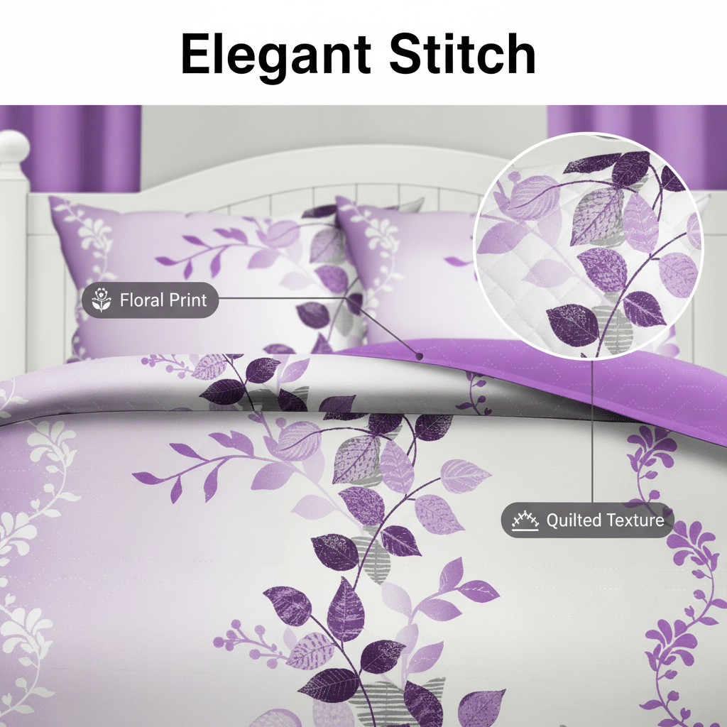 9-Piece Purple Vine Bedding and Curtain Set – Quilted Microfiber Bedspread with Sheer Curtains
