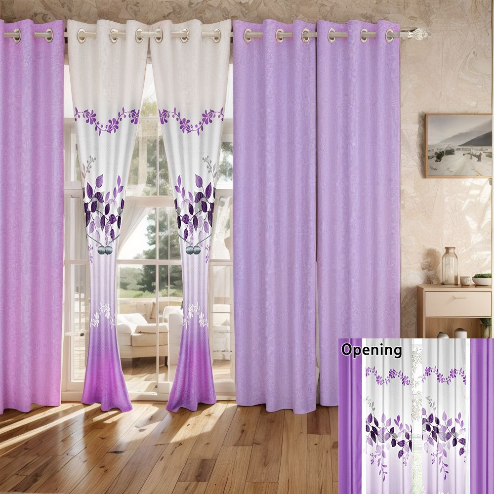 9-Piece Purple Vine Bedding and Curtain Set – Quilted Microfiber Bedspread with Sheer Curtains