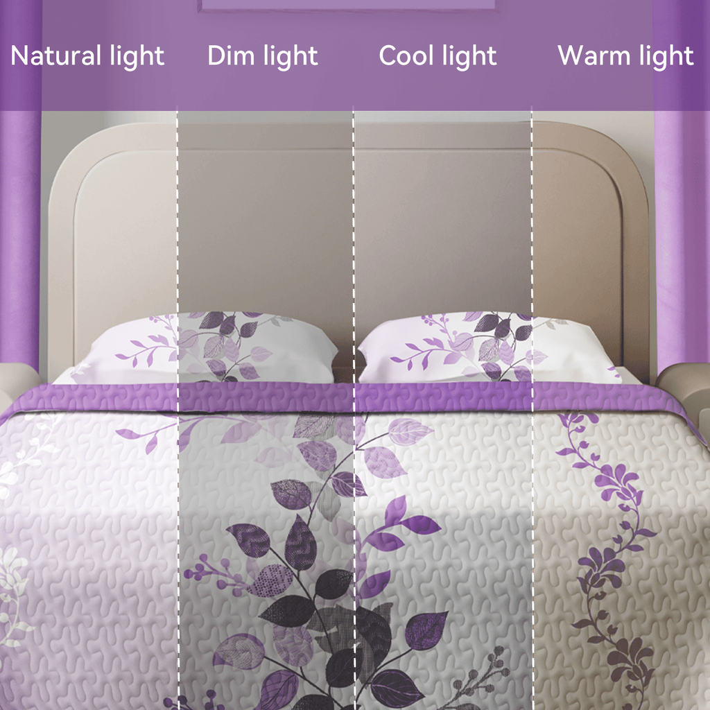 9-Piece Purple Vine Bedding and Curtain Set – Quilted Microfiber Bedspread with Sheer Curtains