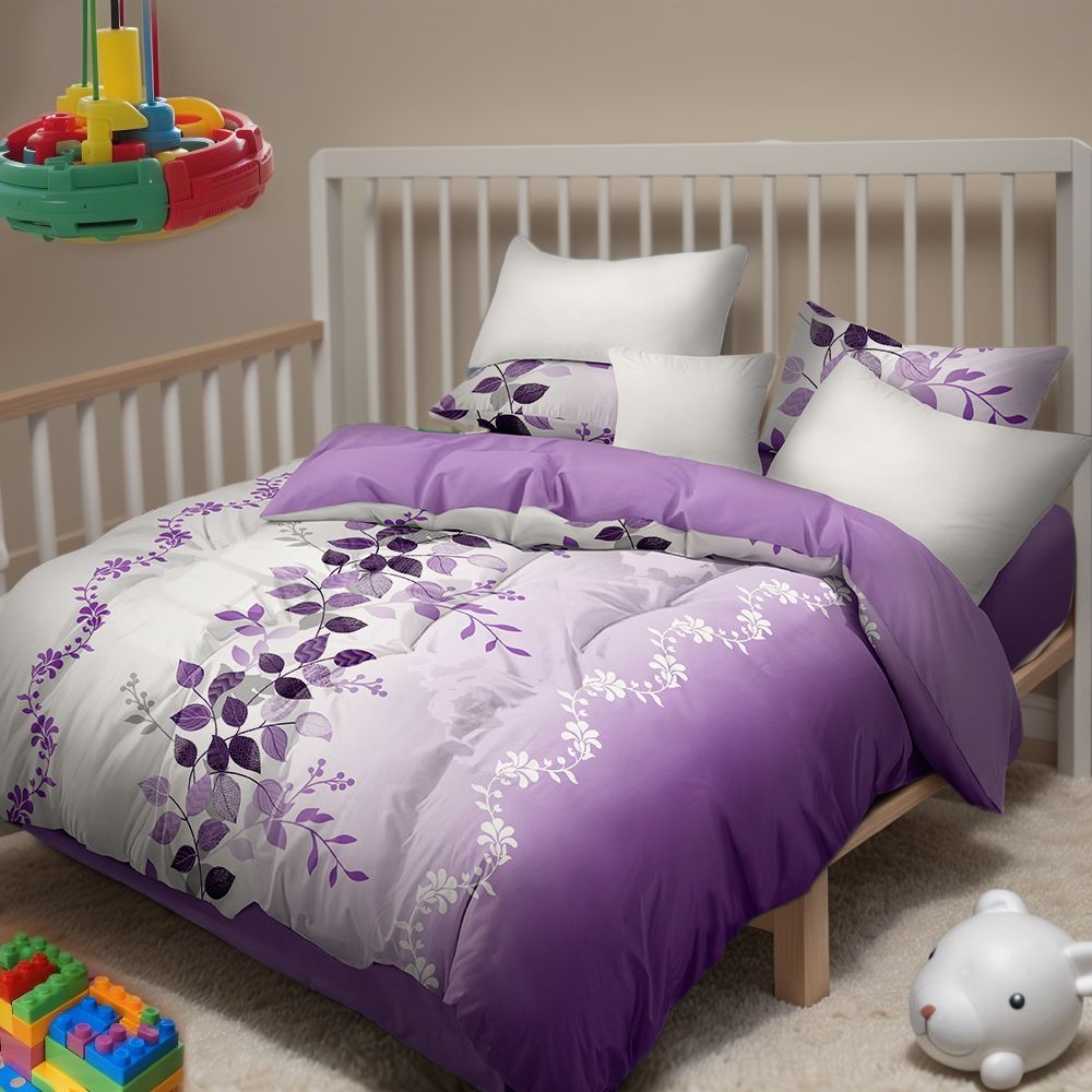 9-Piece Purple Vine Bedding and Curtain Set – Quilted Microfiber Bedspread with Sheer Curtains