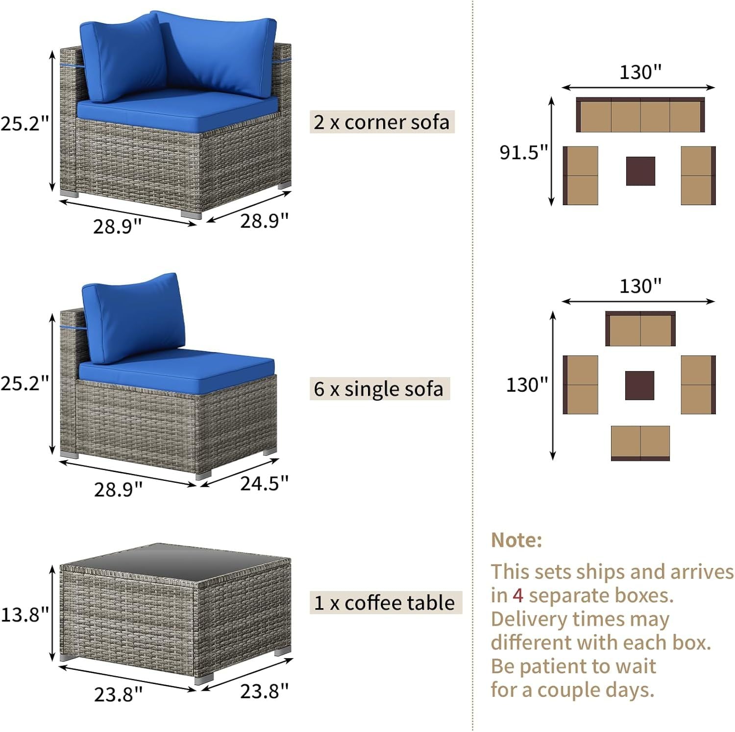 9-Piece Outdoor Wicker Patio Conversation Set with Glass Table