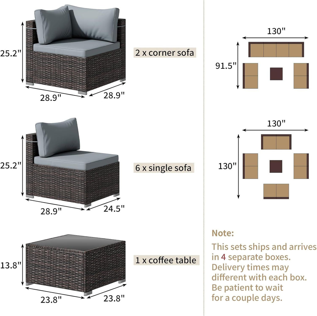 9-Piece Outdoor Wicker Patio Conversation Set with Glass Table
