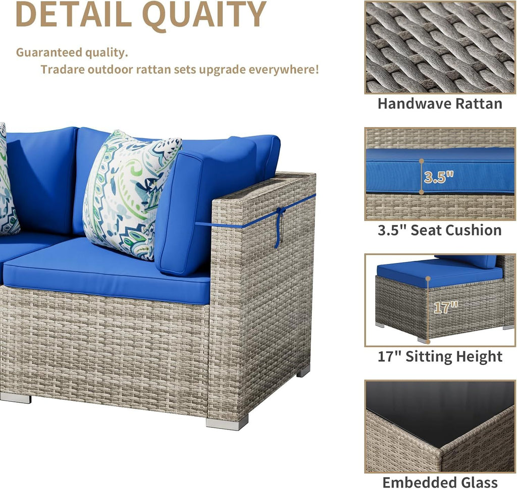 9-Piece Outdoor Wicker Patio Conversation Set with Glass Table