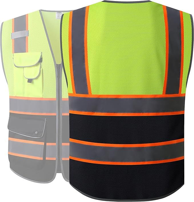 9-Pocket High Visibility Mesh Vest with Reflective Strip