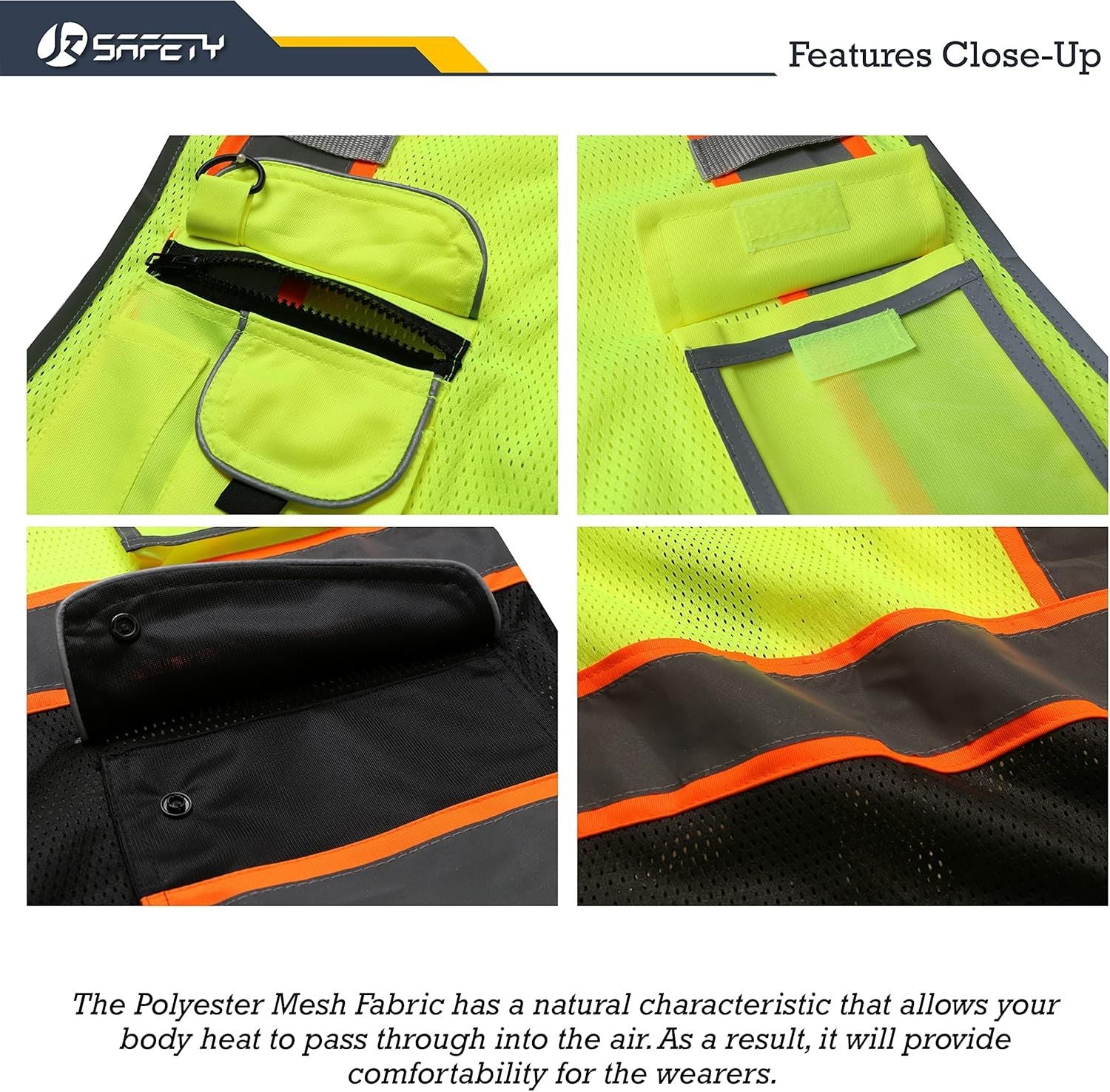 9-Pocket High Visibility Mesh Vest with Reflective Strip