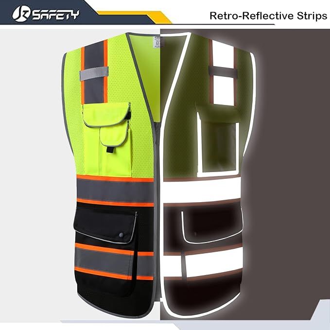 9-Pocket High Visibility Mesh Vest with Reflective Strip