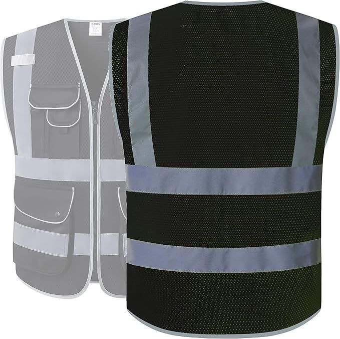 Nine-Pocket Black High-Visibility Reflective Vest