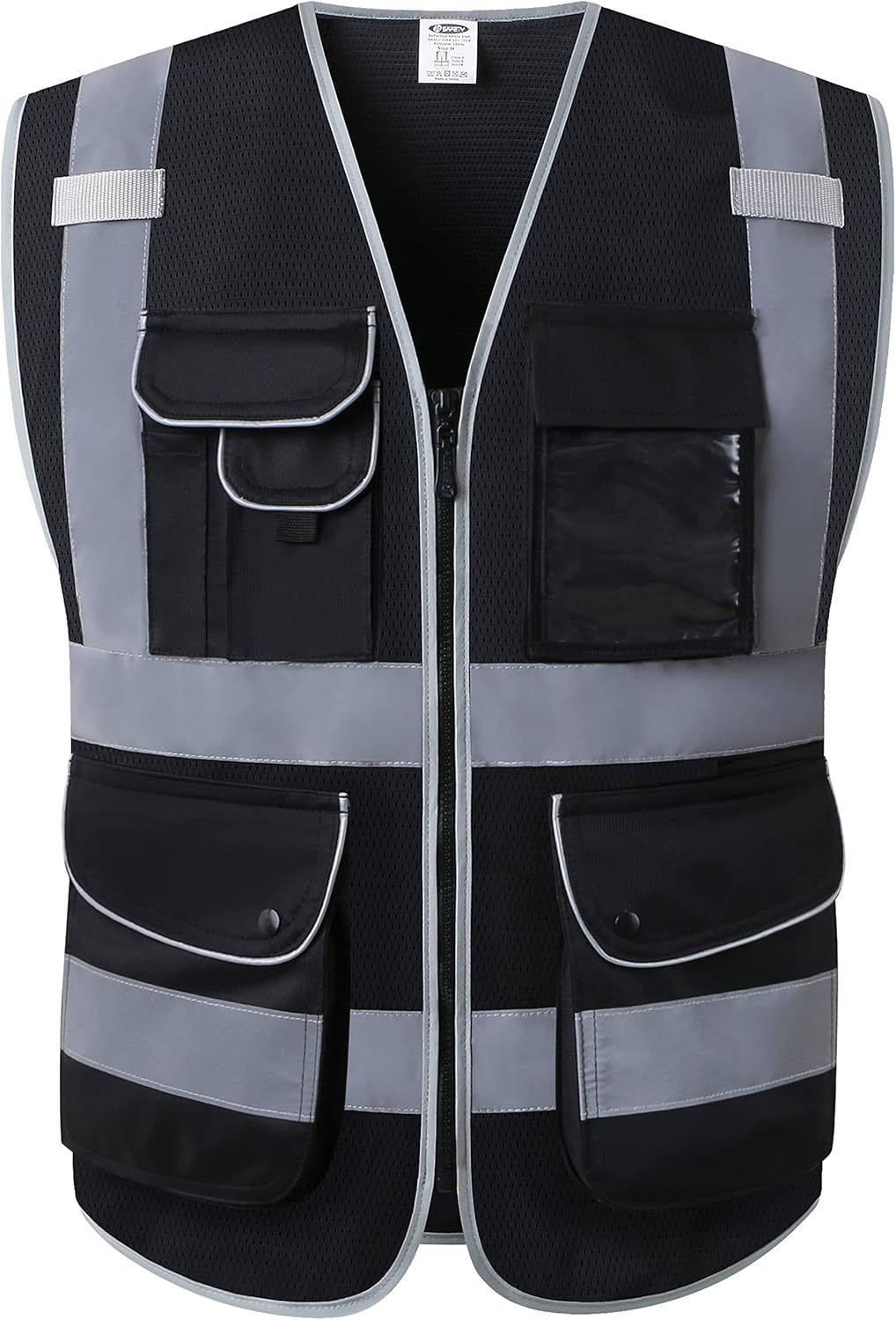 Nine-Pocket Black High-Visibility Reflective Vest