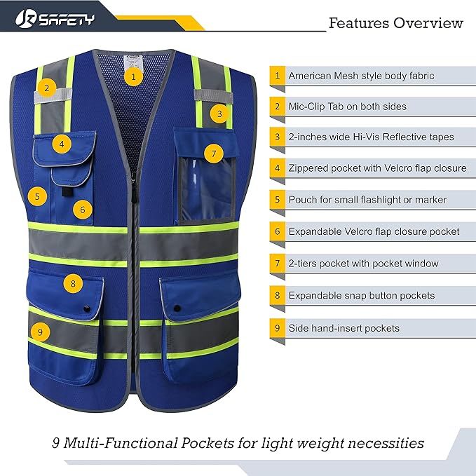 Blue Mesh Work Vest with Reflective Strips