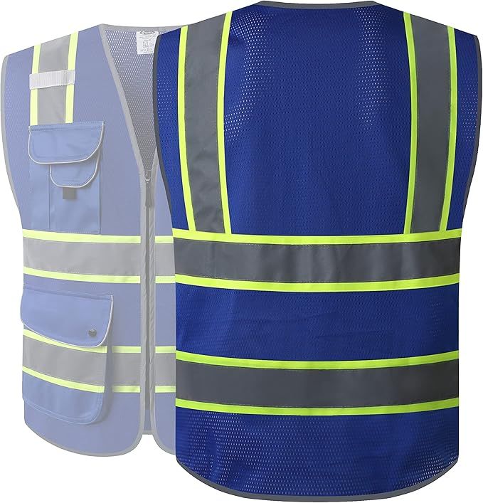 Blue Mesh Work Vest with Reflective Strips