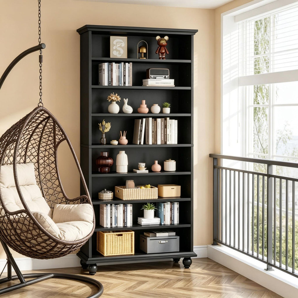 Nine-Tier Bookcase with Adjustable Shelves and LED Lighting