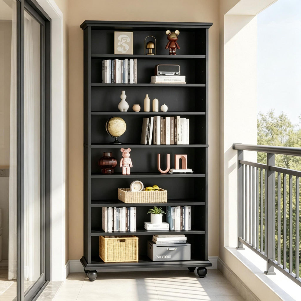 Nine-Tier Bookcase with Adjustable Shelves and LED Lighting
