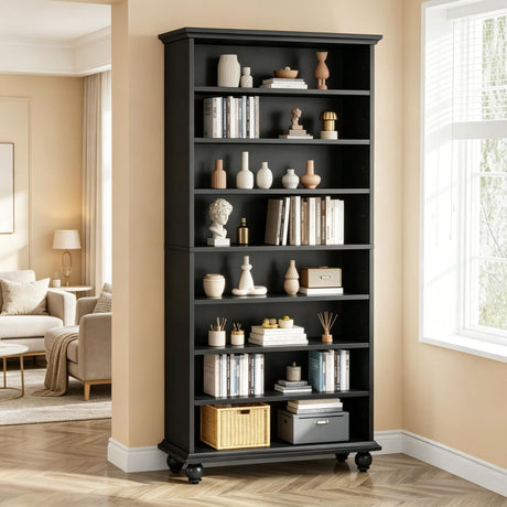 Nine-Tier Bookcase with Adjustable Shelves and LED Lighting