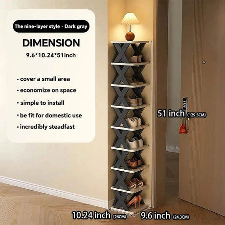 9-Tier Space-Saving Vertical Shoe Rack for Entryway Closet Dorm