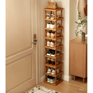 9-Tier Stacked Shoe Rack Unit, Bamboo Square Shoes Organizer, Freestanding Storage Shelf