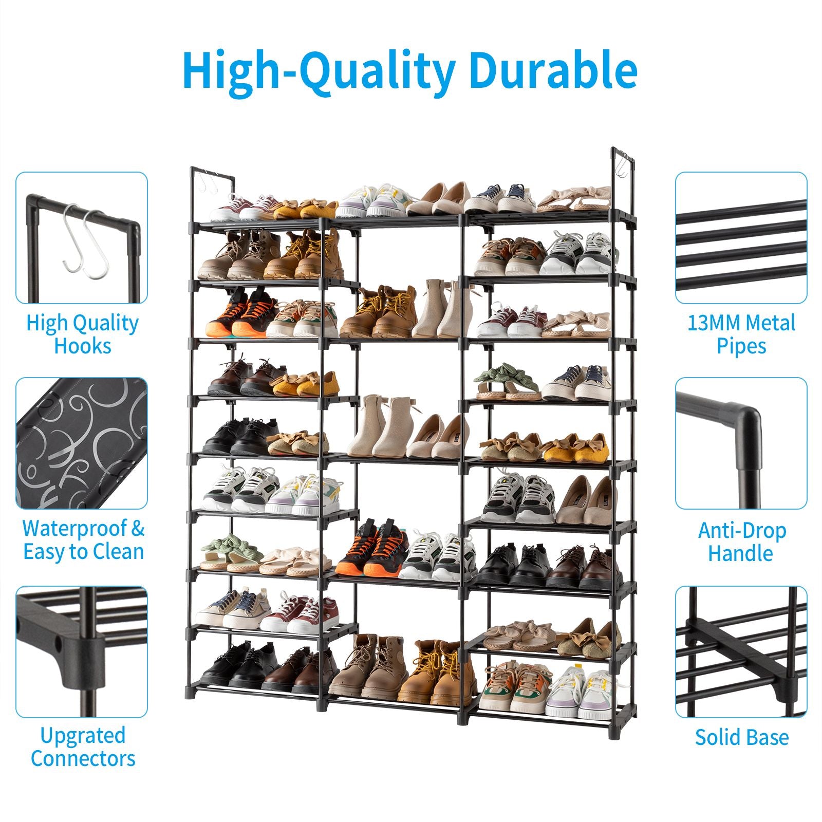 Versatile Multi-Tier Shoe Organizer with Hooks for Entryway & Closet