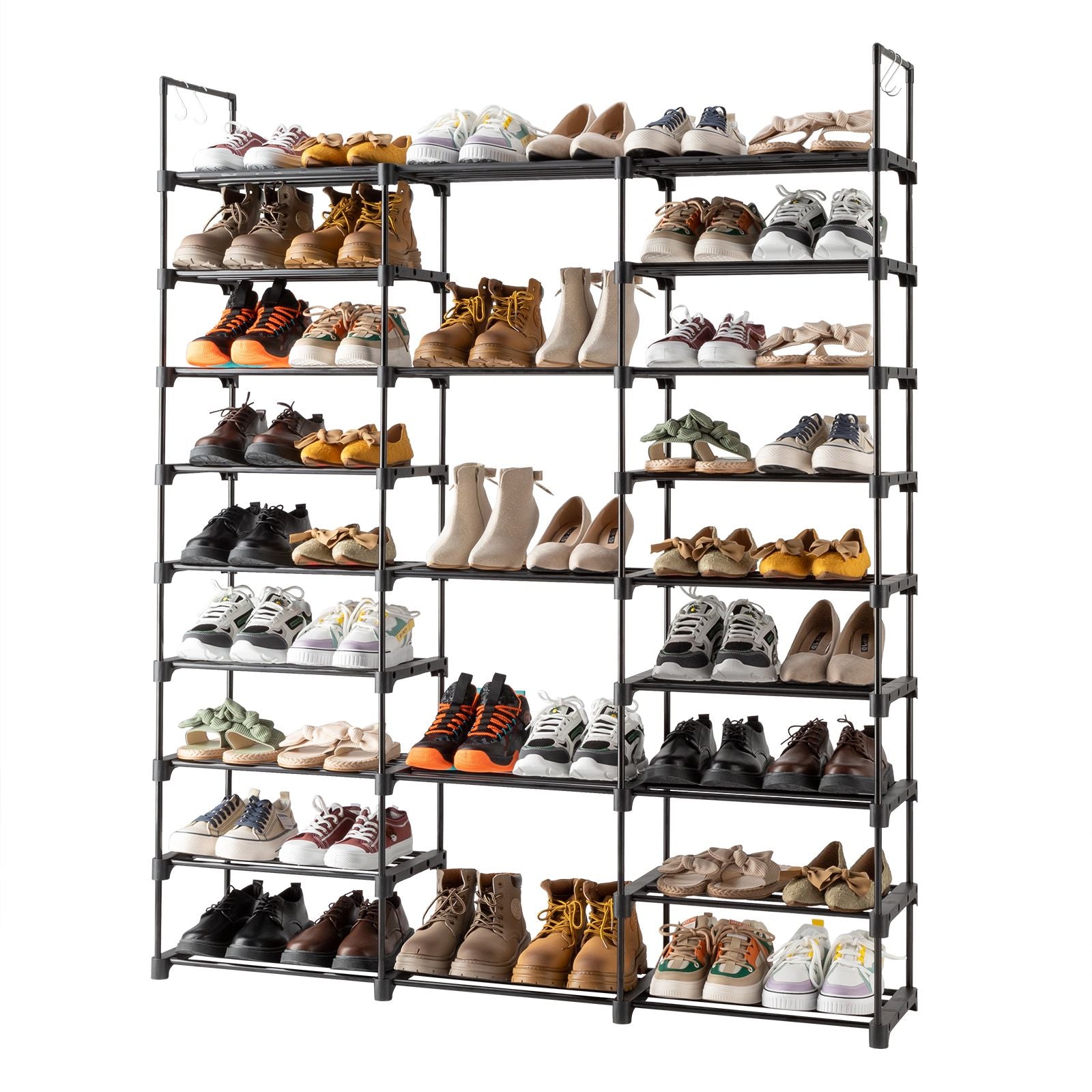 Versatile Multi-Tier Shoe Organizer with Hooks for Entryway & Closet