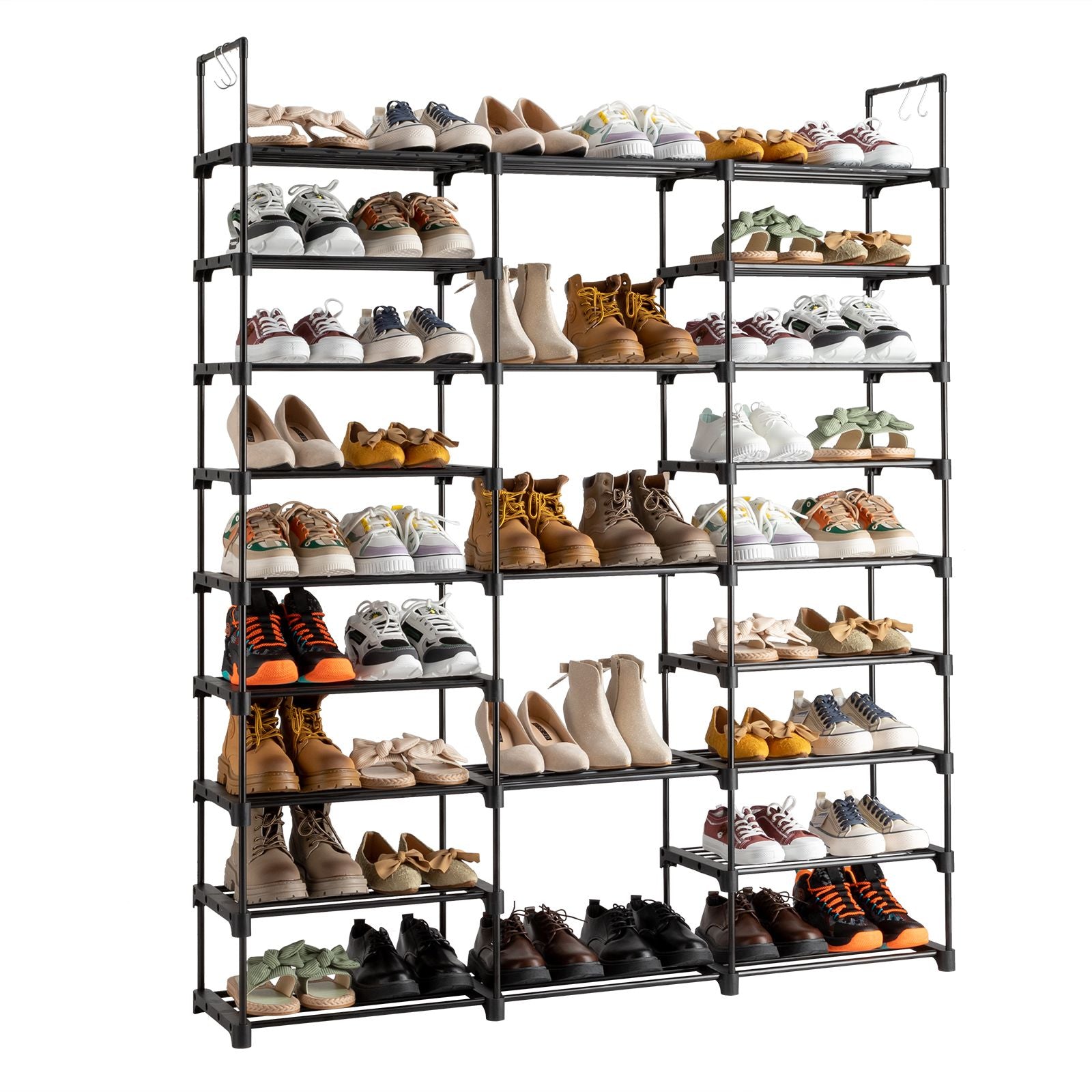 Versatile Multi-Tier Shoe Organizer with Hooks for Entryway & Closet