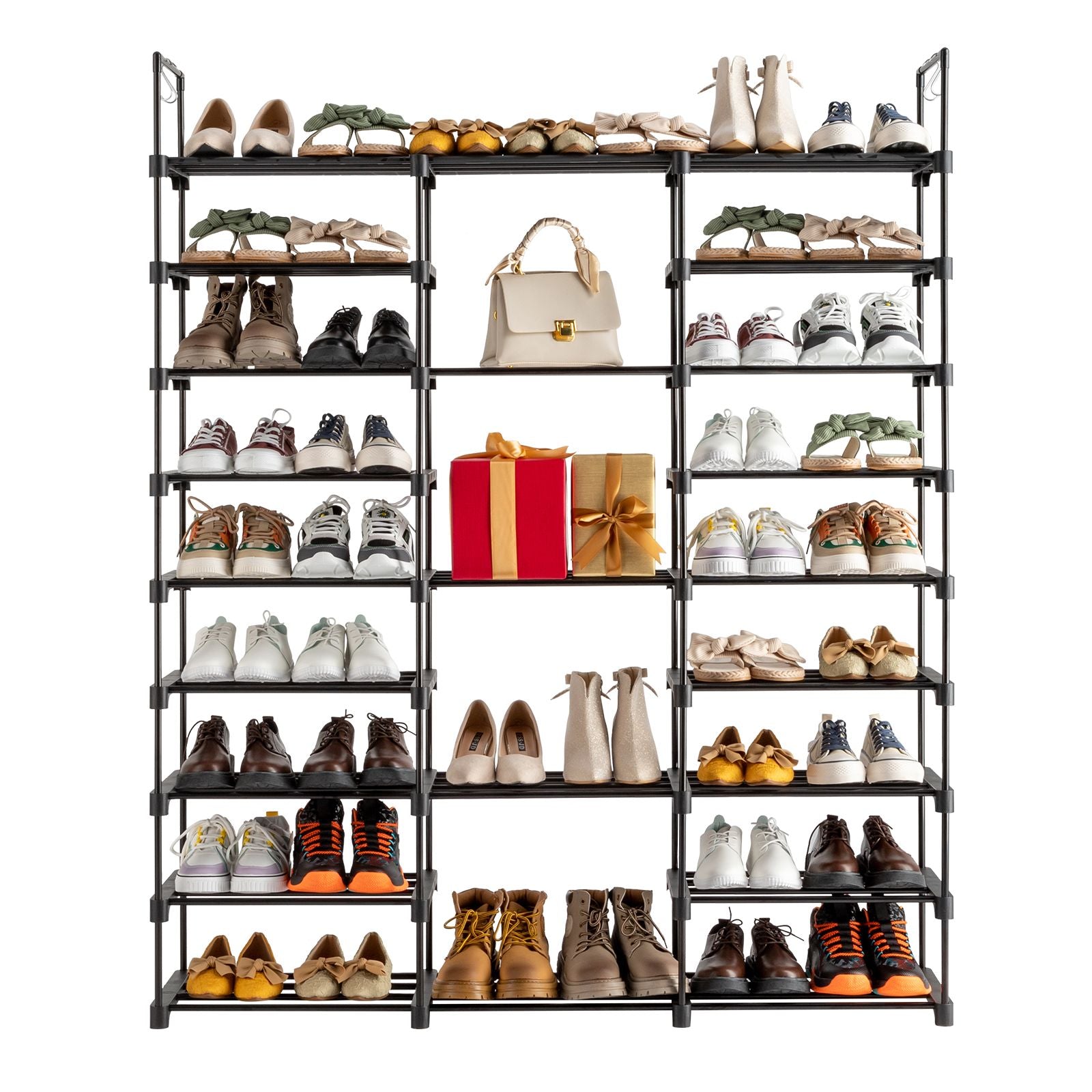 Versatile Multi-Tier Shoe Organizer with Hooks for Entryway & Closet