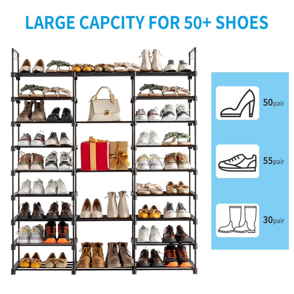 Versatile Multi-Tier Shoe Organizer with Hooks for Entryway & Closet