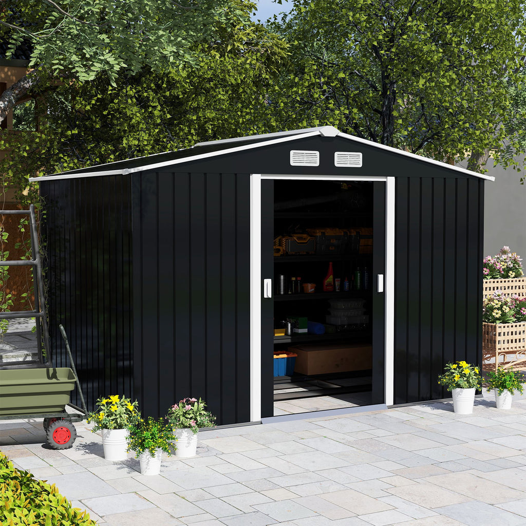 Spacious Metal Storage Shed with Sliding Doors and Vents