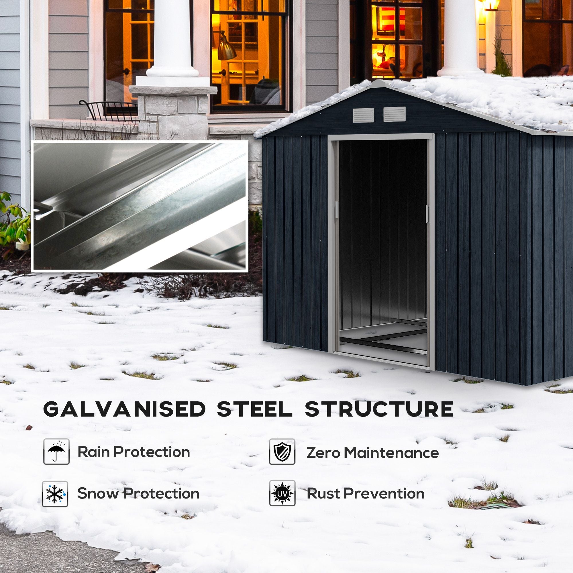 Spacious Metal Storage Shed with Sliding Doors and Vents