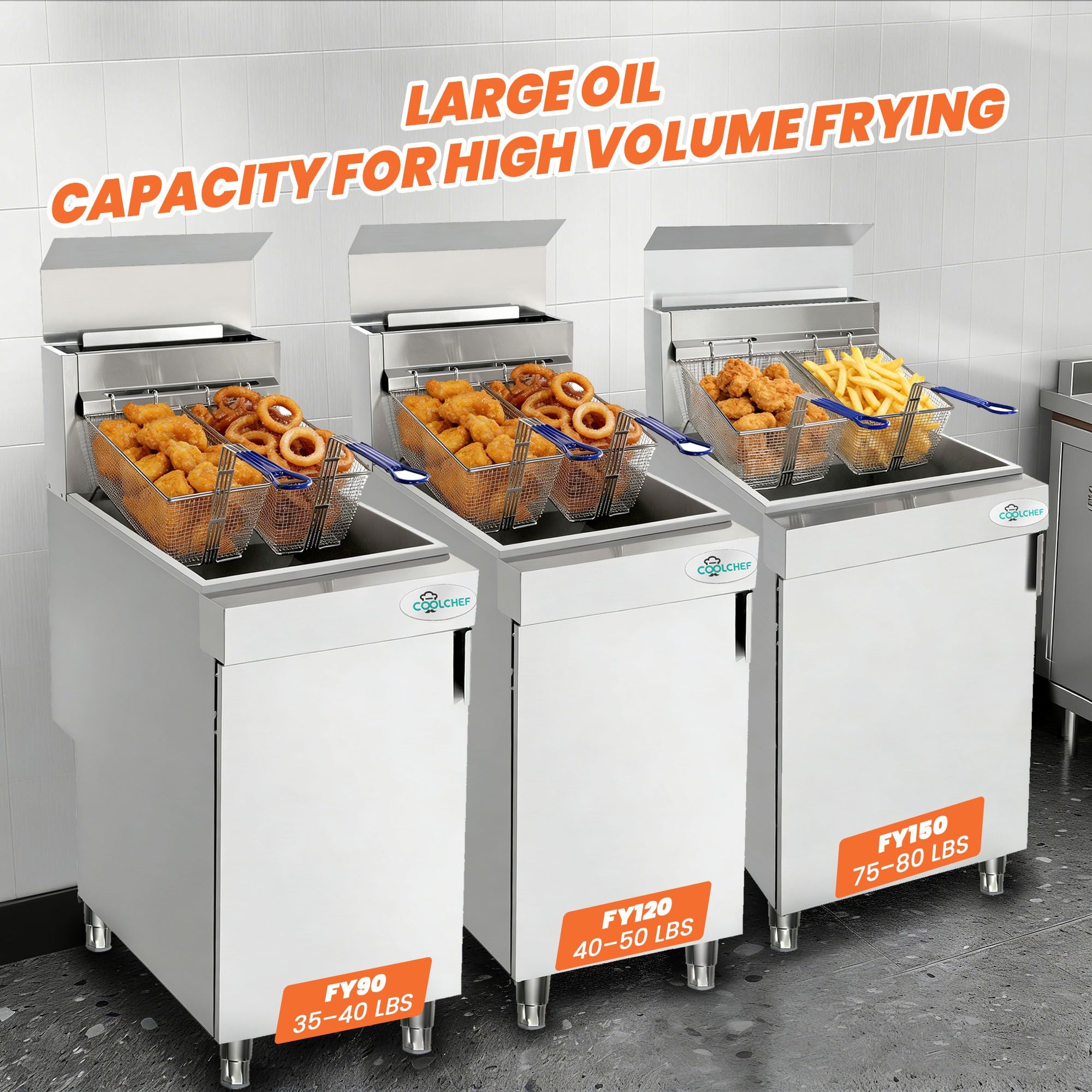 90,000 BTU Commercial Gas Fryer – 3 Burner with Safety Shutoff