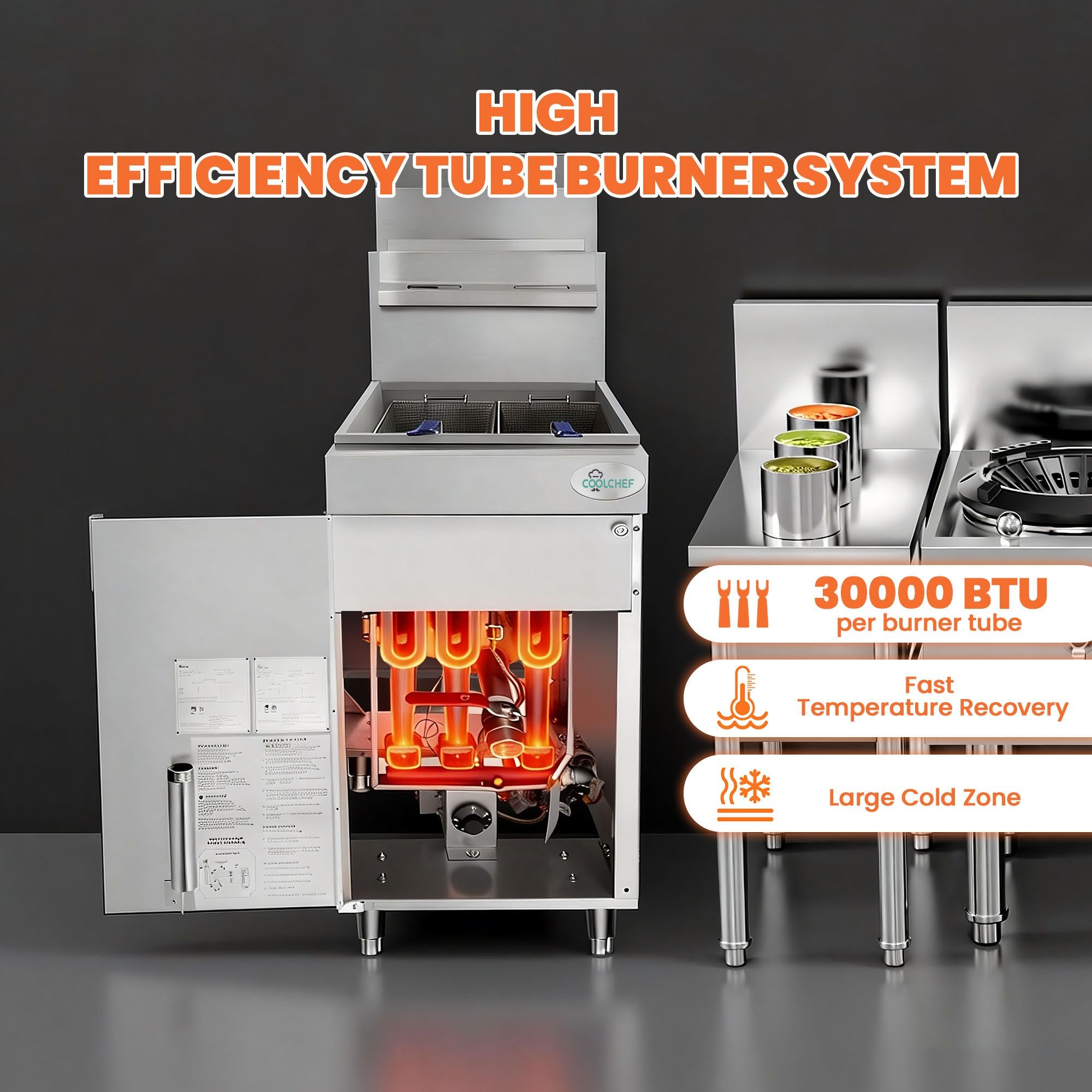 90,000 BTU Commercial Gas Fryer – 3 Burner with Safety Shutoff