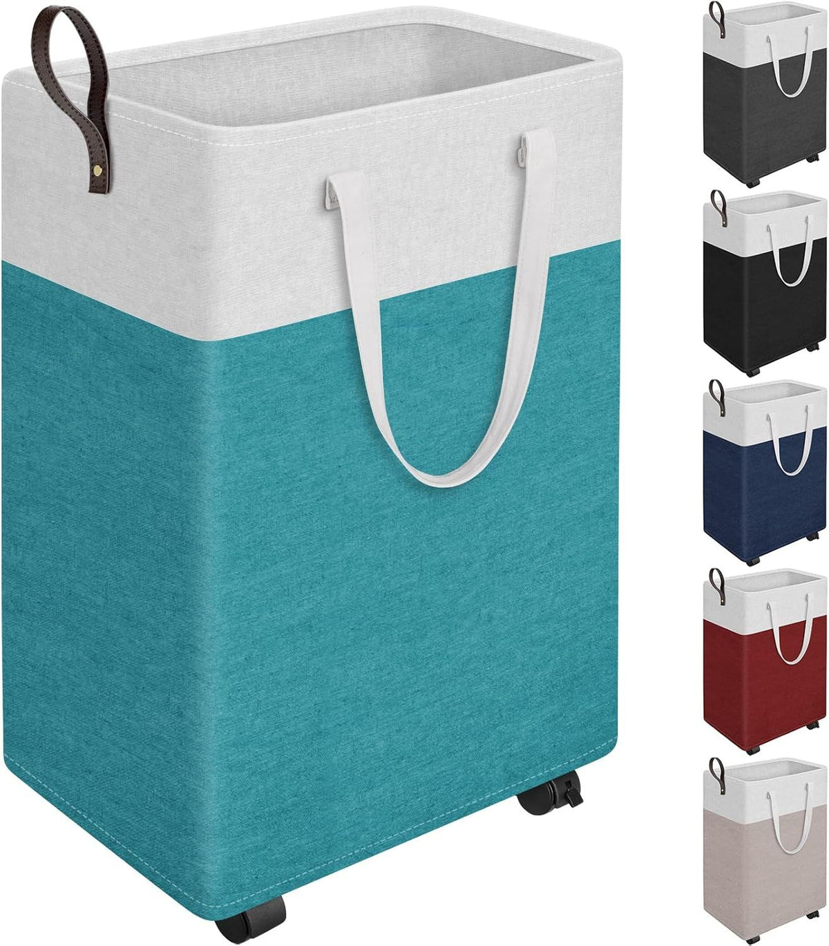 Collapsible Rolling Laundry Basket with Wheels and Handles for Bedroom or Dorm