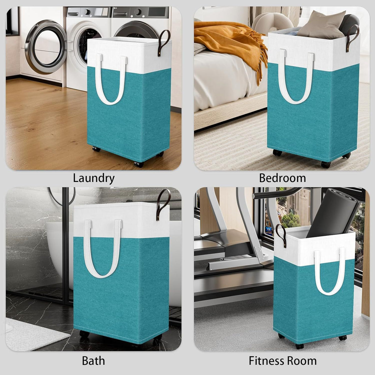 Collapsible Rolling Laundry Basket with Wheels and Handles for Bedroom or Dorm