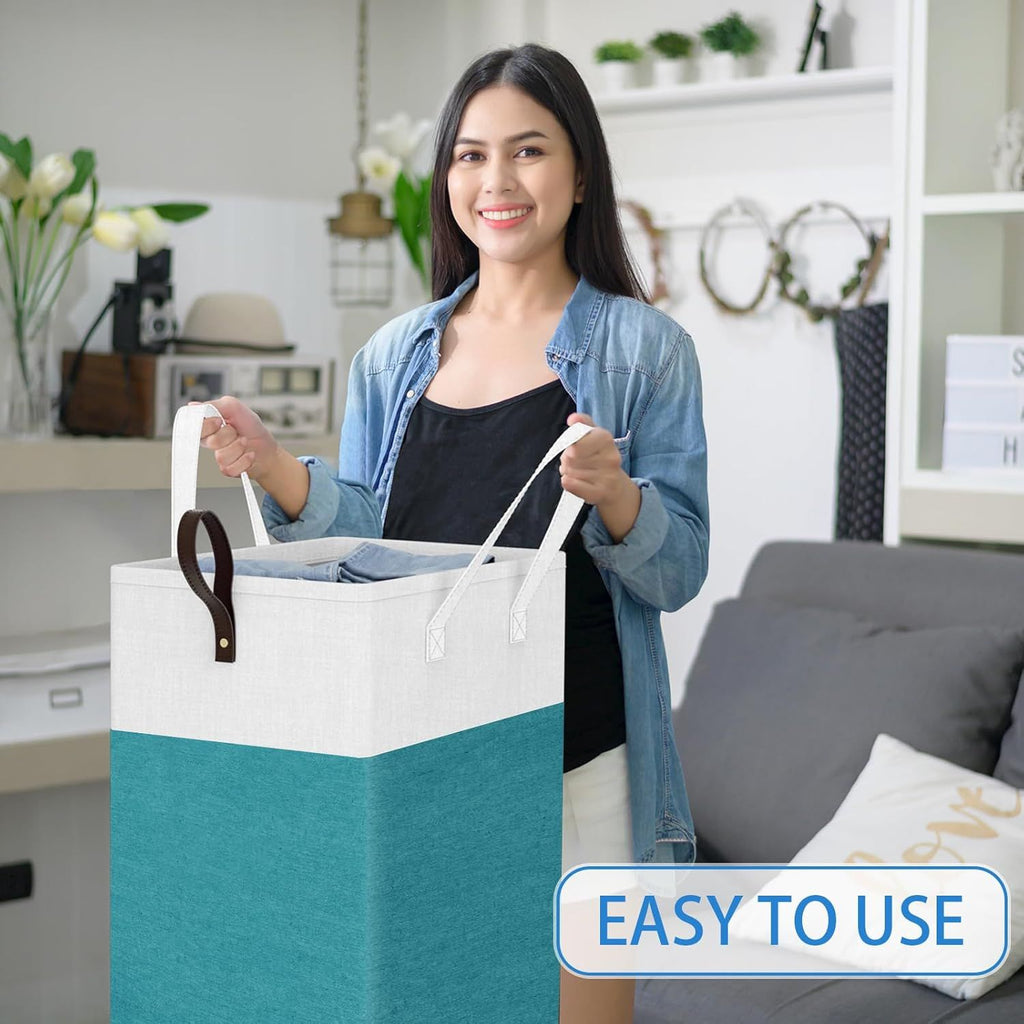 Collapsible Rolling Laundry Basket with Wheels and Handles for Bedroom or Dorm
