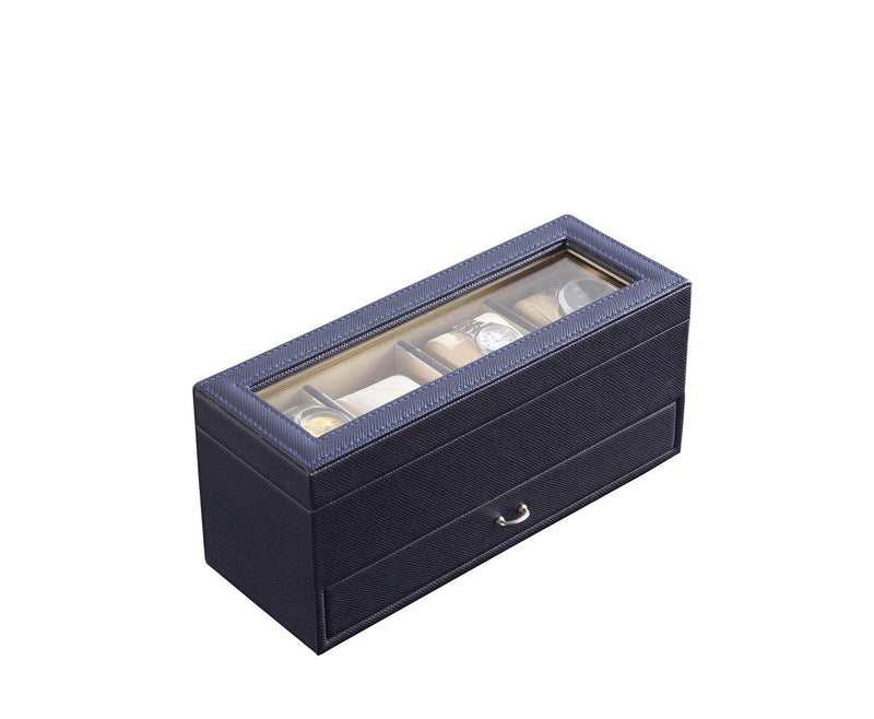 Navy Blue Jewelry and Watch Organizer with Drawers