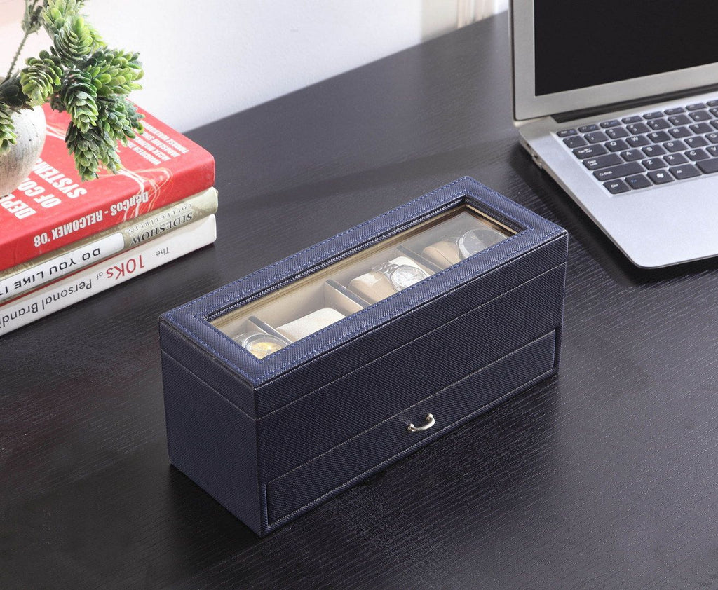 Navy Blue Jewelry and Watch Organizer with Drawers