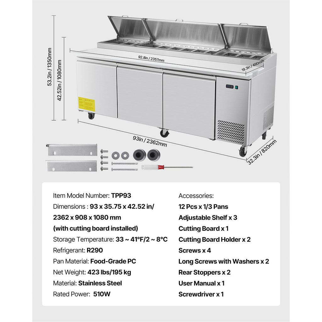 Commercial Refrigerated Pizza Prep Worktable