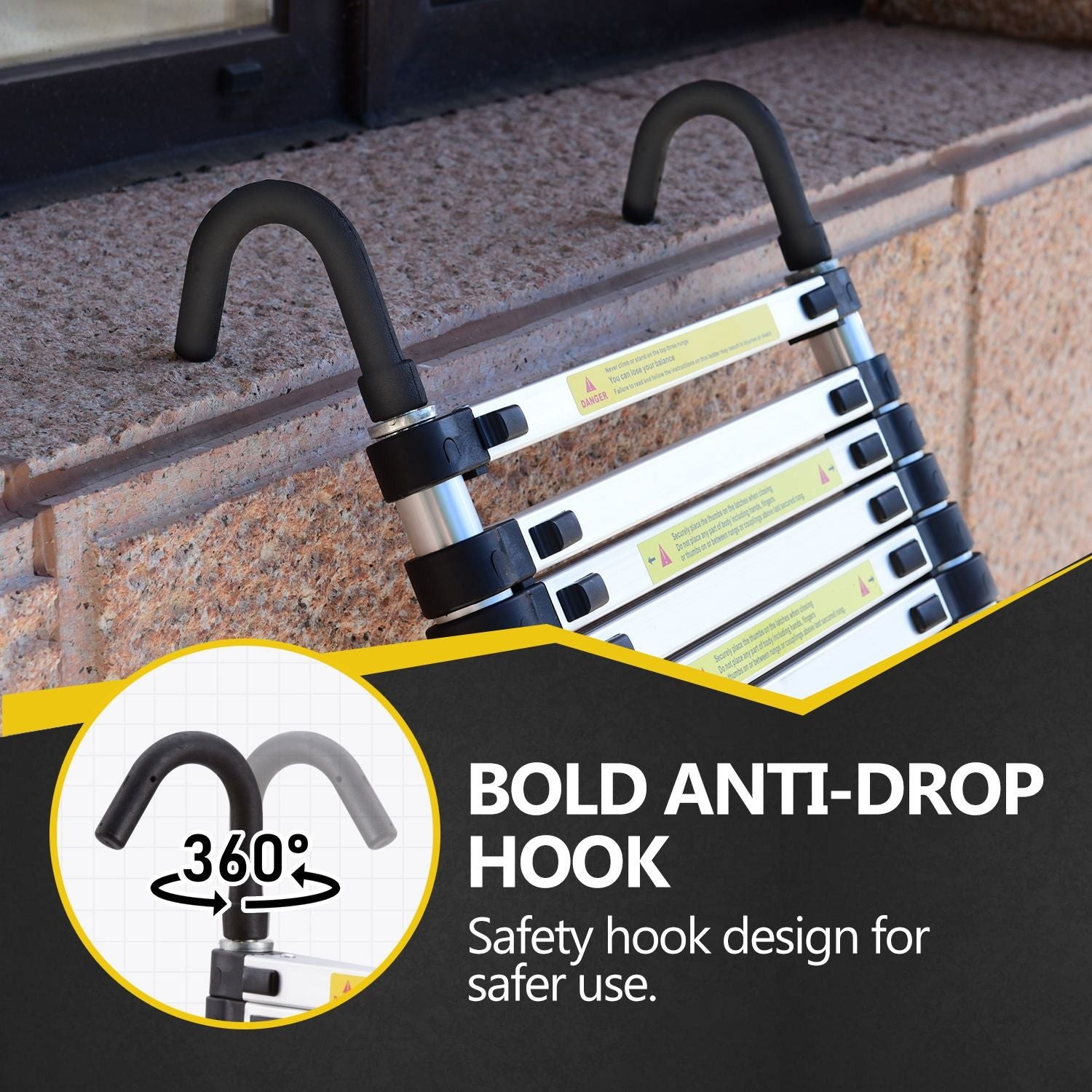 Aluminum Telescoping Ladder with Hooks & Stabilizers
