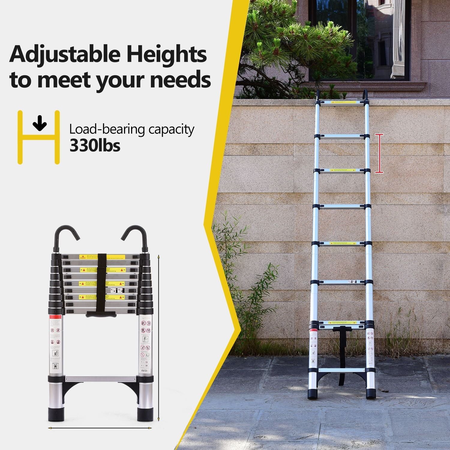 Aluminum Telescoping Ladder with Hooks & Stabilizers